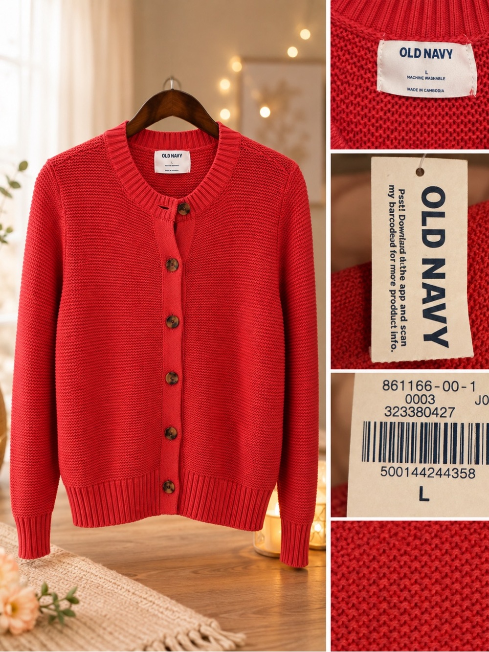 Old Navy Classic Tortoise Button Front Cardigan Autumn Red 100% Cotton Knit NWT